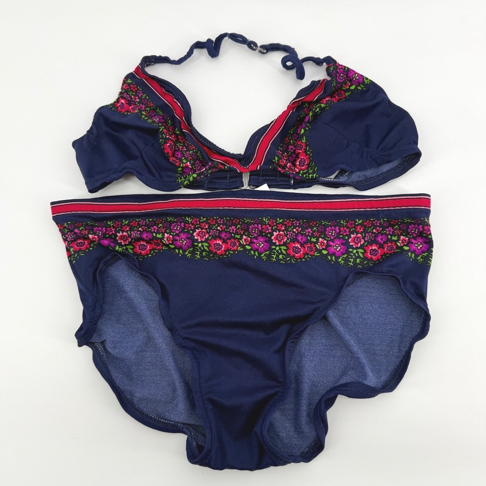 Vintage Sandcastle Navy Floral High Waisted Bikini Set Two Piece‎ Size 10 S0005